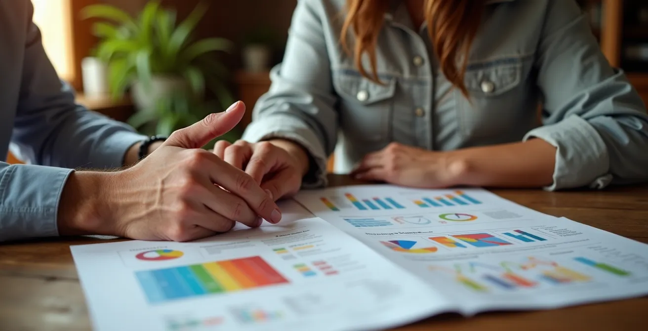 Energieberater zeigt Hausbesitzer den individuellen Sanierungsfahrplan