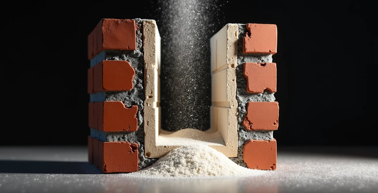 Querschnitt zweischaliges Mauerwerk mit Kerndämmung