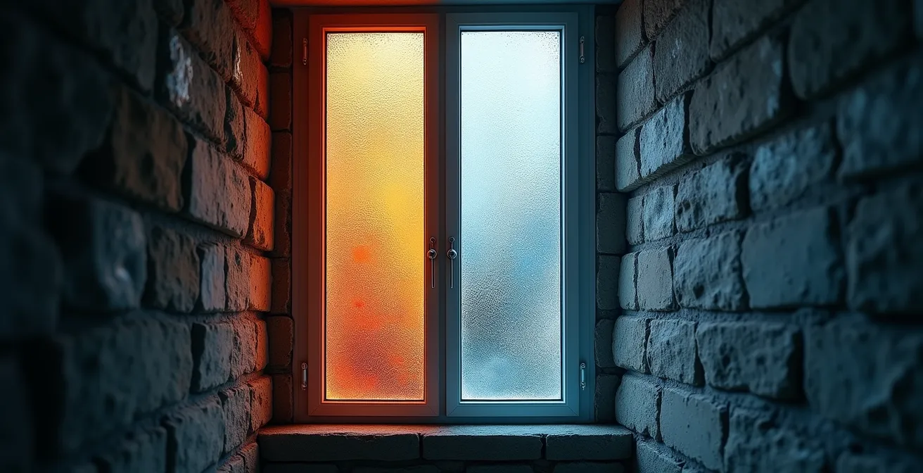 Wärmebildaufnahme zeigt Temperaturunterschiede an Fenstern und Wänden