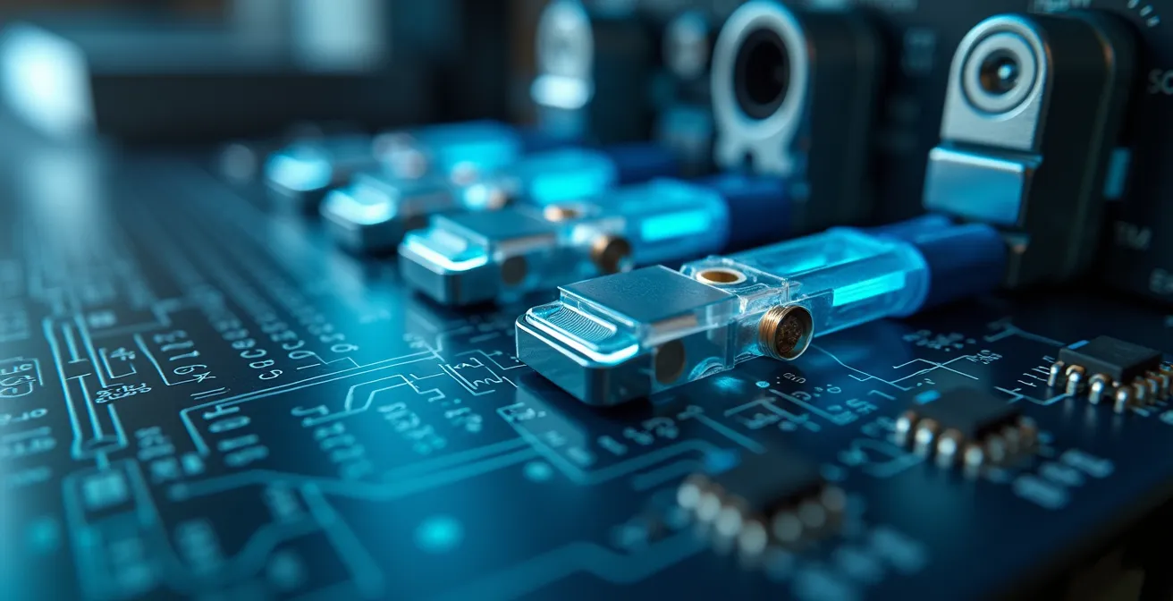 Detailaufnahme eines Smart Meter Gateways mit Anschlüssen und Wechselrichter-Verbindungen