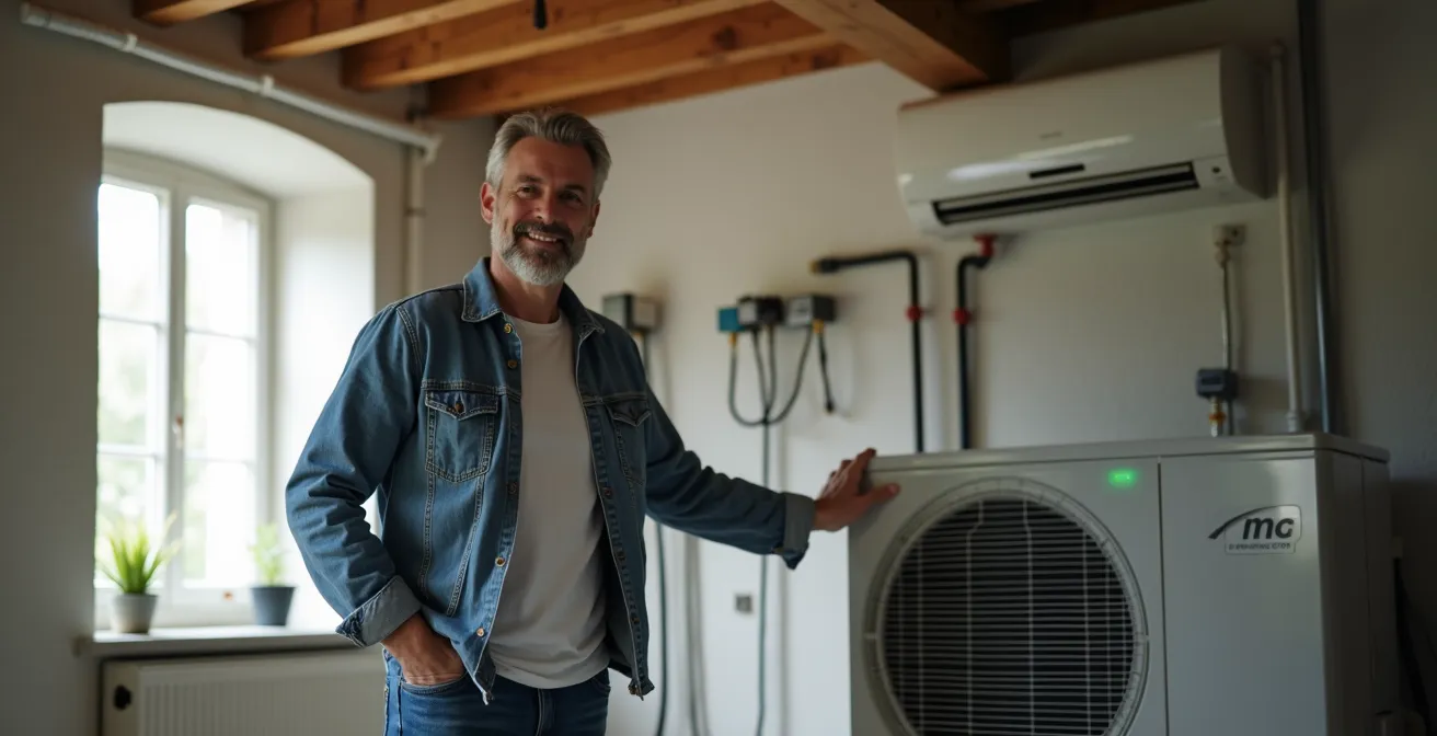 Moderne Wärmepumpe mit intelligentem Steuerungssystem in einem deutschen Eigenheim